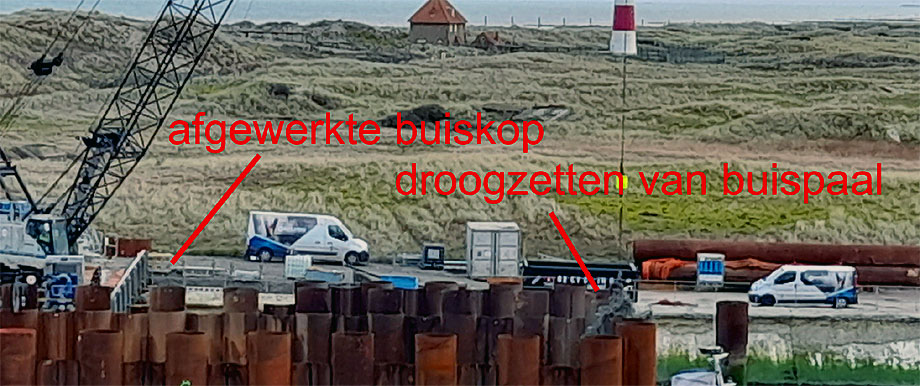 afwerking van de buiskoppen en droogzetten van de buispalen